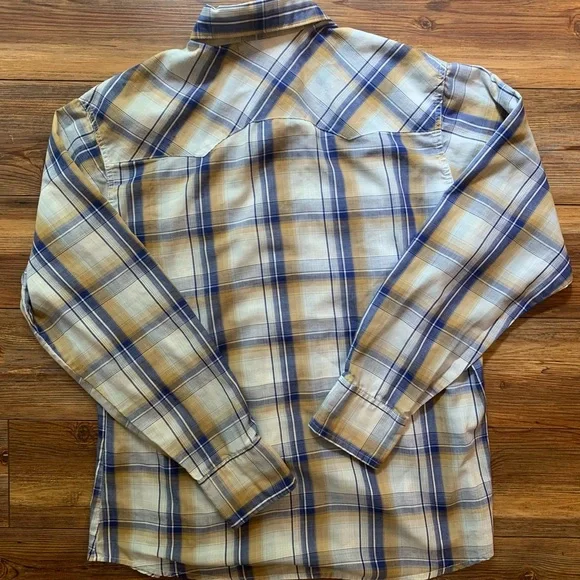 Wrangler Wrancher Pearl Snap Western Shirt Men’s Blue Plaid Size Large Cowboy - Picture 15 of 16